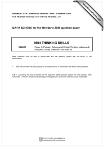 9694 THINKING SKILLS  MARK SCHEME for the May/June 2008 question paper