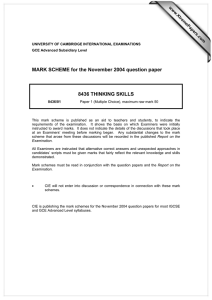 MARK SCHEME for the November 2004 question paper  8436 THINKING SKILLS www.XtremePapers.com