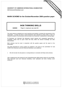 8436 THINKING SKILLS  MARK SCHEME for the October/November 2006 question paper