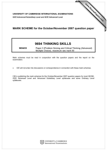 9694 THINKING SKILLS  MARK SCHEME for the October/November 2007 question paper