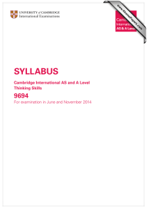 SYLLABUS 9694 Cambridge International AS and A Level Thinking Skills