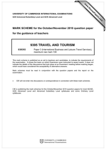 9395 TRAVEL AND TOURISM  for the guidance of teachers