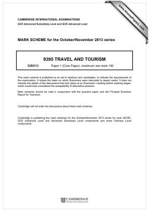 9395 TRAVEL AND TOURISM  MARK SCHEME for the October/November 2013 series