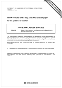 7094 BANGLADESH STUDIES  MARK SCHEME for the May/June 2012 question paper