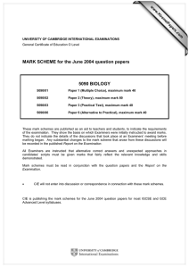 MARK SCHEME for the June 2004 question papers  5090 BIOLOGY www.XtremePapers.com
