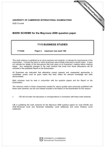 MARK SCHEME for the May/June 2006 question paper  7115 BUSINESS STUDIES www.XtremePapers.com