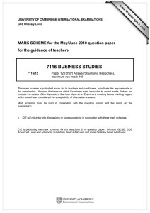 7115 BUSINESS STUDIES  MARK SCHEME for the May/June 2010 question paper