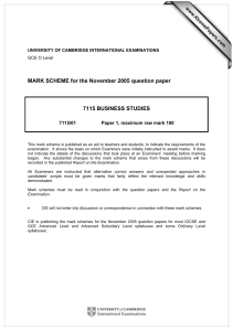 MARK SCHEME for the November 2005 question paper  7115 BUSINESS STUDIES www.XtremePapers.com
