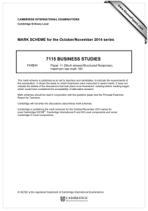 7115 BUSINESS STUDIES  MARK SCHEME for the October/November 2014 series