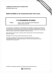 7115 BUSINESS STUDIES  MARK SCHEME for the October/November 2014 series