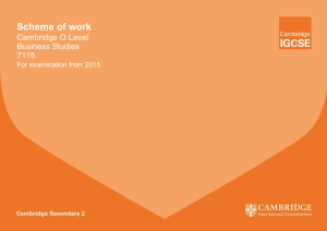 Scheme of work Cambridge O Level Business Studies 7115