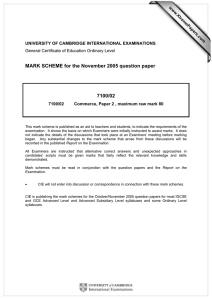 MARK SCHEME for the November 2005 question paper 7100/02 www.XtremePapers.com