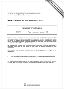 MARK SCHEME for the June 2005 question paper  7010 COMPUTER STUDIES www.XtremePapers.com