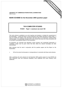 MARK SCHEME for the November 2005 question paper 7010 COMPUTER STUDIES www.XtremePapers.com