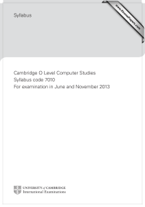 Syllabus Cambridge O Level Computer Studies Syllabus code 7010