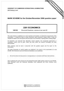 2281 ECONOMICS  MARK SCHEME for the October/November 2006 question paper