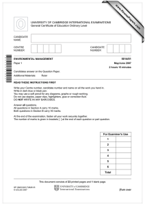 www.XtremePapers.com UNIVERSITY OF CAMBRIDGE INTERNATIONAL EXAMINATIONS General Certificate of Education Ordinary Level 5014/01