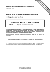 5014 ENVIRONMENTAL MANAGEMENT  MARK SCHEME for the May/June 2010 question paper
