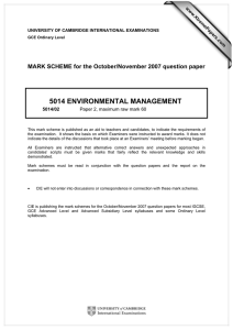 5014 ENVIRONMENTAL MANAGEMENT  MARK SCHEME for the October/November 2007 question paper