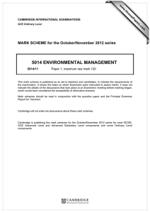5014 ENVIRONMENTAL MANAGEMENT  MARK SCHEME for the October/November 2012 series
