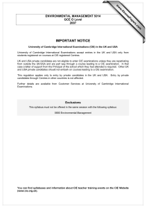 IMPORTANT NOTICE www.XtremePapers.com ENVIRONMENTAL MANAGEMENT 5014 GCE O Level