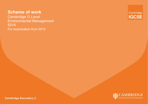 Scheme of work Cambridge O Level Environmental Management 5014