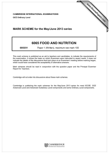 6065 FOOD AND NUTRITION  MARK SCHEME for the May/June 2013 series