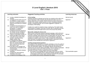 O Level English Literature 2010 Unit 1: Prose  Learning outcomes