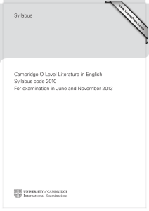 Syllabus Cambridge O Level Literature in English Syllabus code 2010