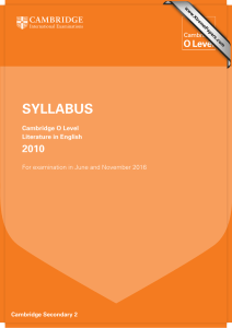 SYLLABUS 2010 Cambridge O Level Literature in English