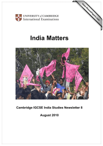 India Matters  Cambridge IGCSE India Studies Newsletter 8 August 2010