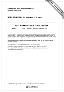 4024 MATHEMATICS (SYLLABUS D)  MARK SCHEME for the May/June 2015 series