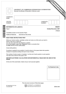 www.XtremePapers.com UNIVERSITY OF CAMBRIDGE INTERNATIONAL EXAMINATIONS General Certificate of Education Ordinary Level 4024/01