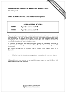 MARK SCHEME for the June 2004 question papers  2059 PAKISTAN STUDIES www.XtremePapers.com