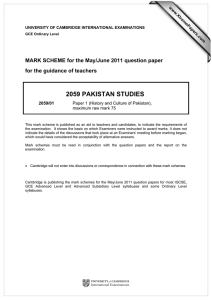2059 PAKISTAN STUDIES  MARK SCHEME for the May/June 2011 question paper