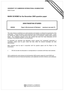 MARK SCHEME for the November 2005 question paper  2059 PAKISTAN STUDIES www.XtremePapers.com