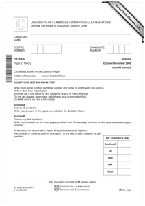 www.XtremePapers.com UNIVERSITY OF CAMBRIDGE INTERNATIONAL EXAMINATIONS General Certificate of Education Ordinary Level 5054/02