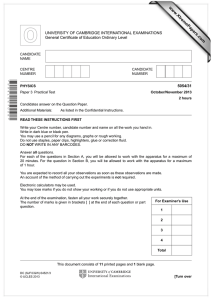 www.XtremePapers.com UNIVERSITY OF CAMBRIDGE INTERNATIONAL EXAMINATIONS General Certificate of Education Ordinary Level 5054/31