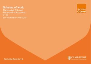 Scheme of work Cambridge O Level Principles of Accounts 7110