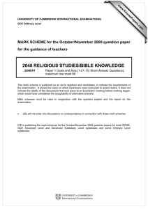 2048 RELIGIOUS STUDIES/BIBLE KNOWLEDGE  for the guidance of teachers