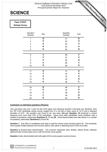 General Certificate of Education Ordinary Level 5125 Science November 2010