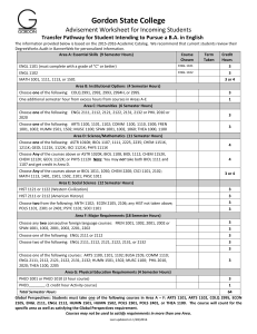 Gordon State College  Advisement Worksheet for Incoming Students