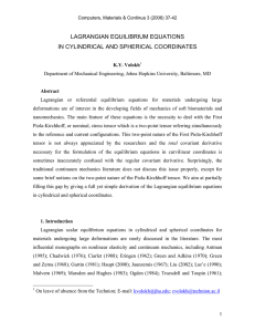 LAGRANGIAN EQUILIBRIUM EQUATIONS IN CYLINDRICAL AND SPHERICAL COORDINATES