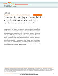 Site-speciﬁc mapping and quantiﬁcation of protein S-sulphenylation in cells ARTICLE Jing Yang