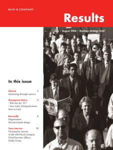 Results In this issue July – August 2006 | Business strategy brief