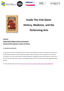Inside The Irish Giant: History, Medicine, and the edicine, and the Performing Arts