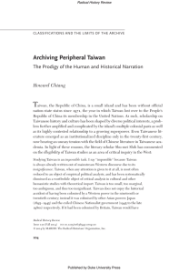 T Archiving Peripheral Taiwan the Prodigy of the human and historical narration