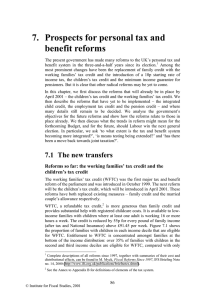 7.  Prospects for personal tax and benefit reforms
