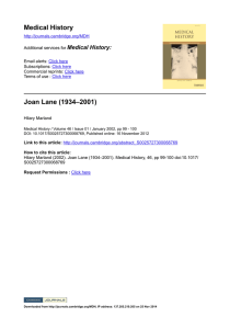 Medical History Joan Lane (1934–2001) Medical History: