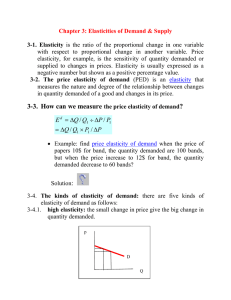 Chapter 3: Elasticities of Demand &amp; Supply  3-1.  Elasticity